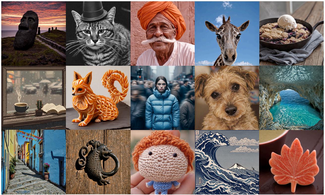 Figureure 2 · Text-to-image generation results at 1024 × 1024 resolution from our pi