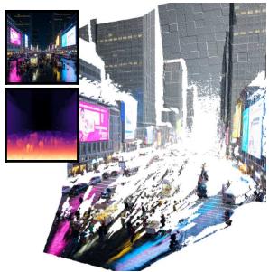 Neon city plaza at night