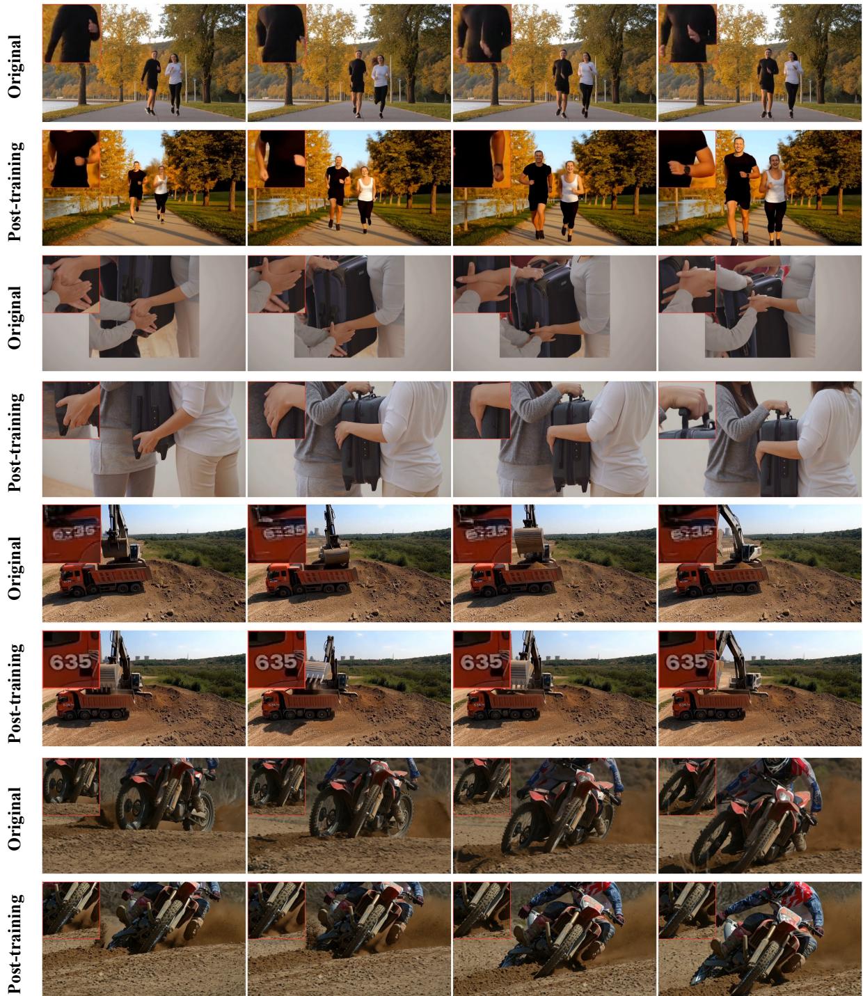 Figureure 12 · Qualitative comparison on general video quality before and after post-