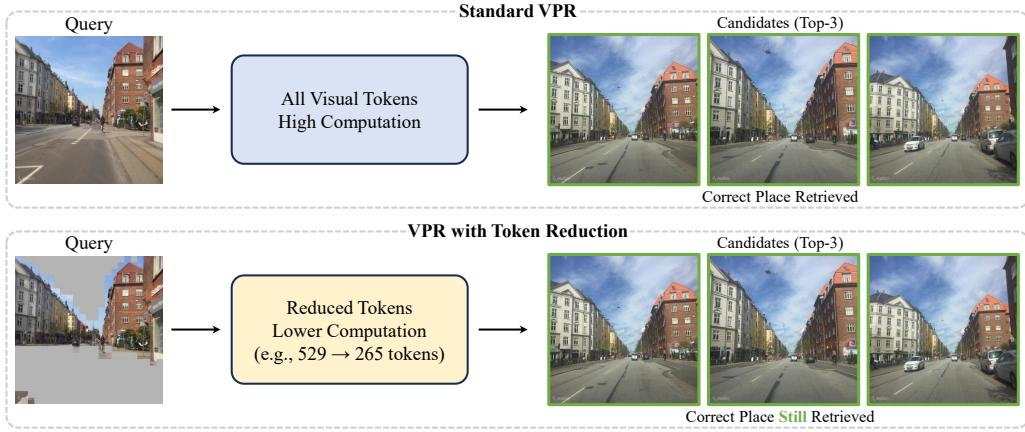 Figureure 1 · Illustration of token reduction for visual place recognition